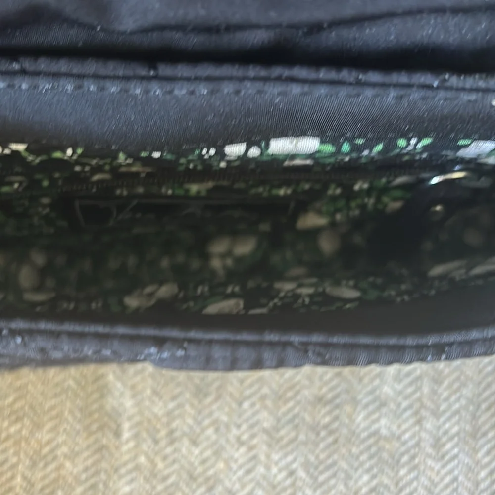 Vera Bradley Black‎ Embroidered Floral Lined Buckle Closure Shoulder Bag